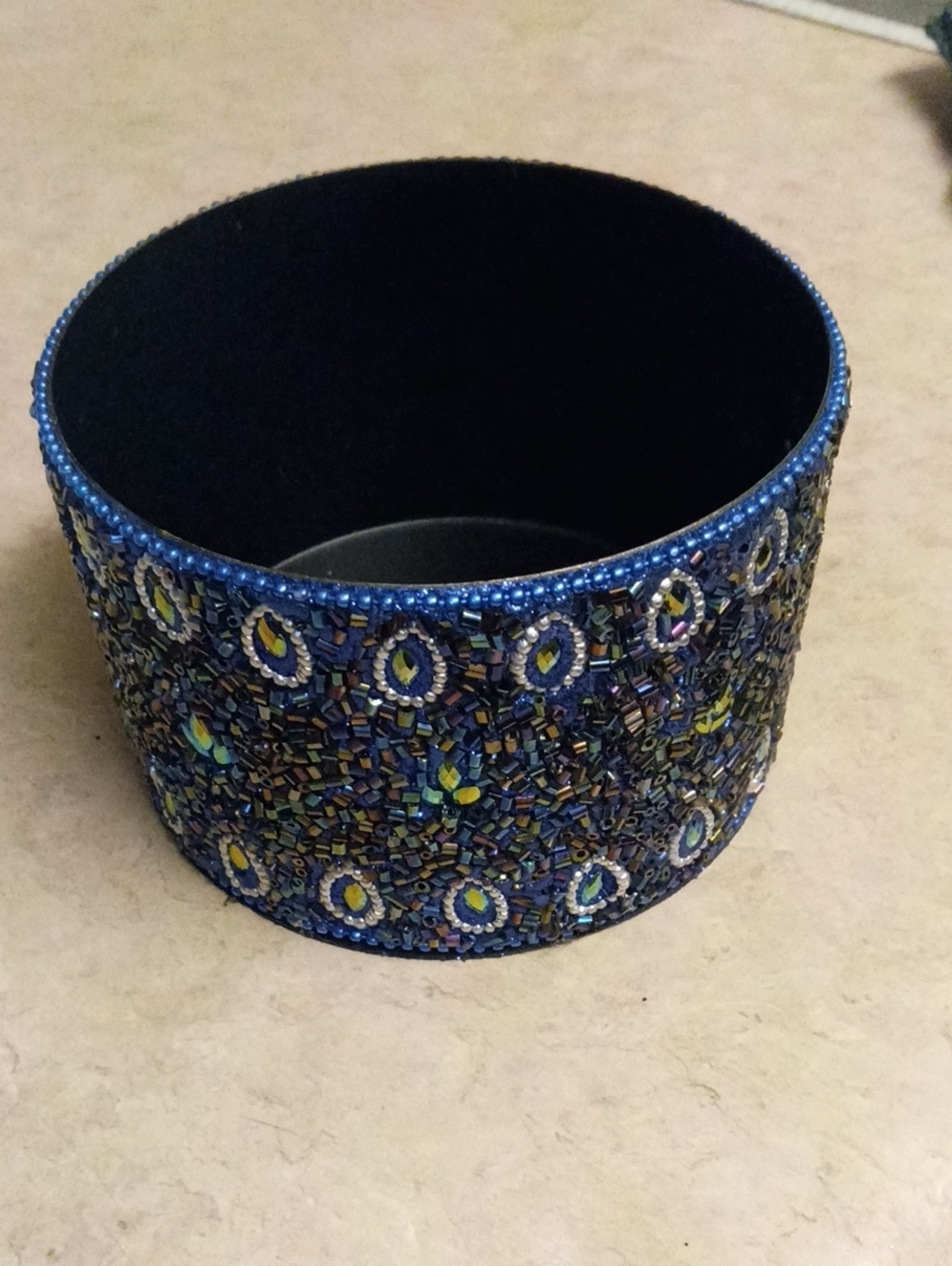 Royal Blue Feather Bangled Trinket Box